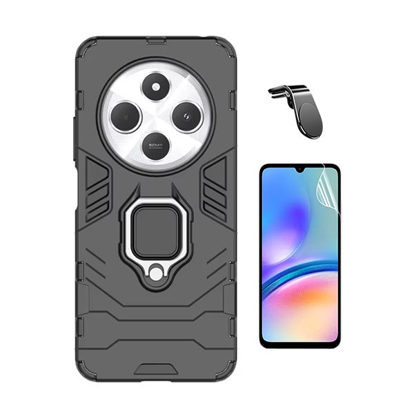 Kit Película Protectora de Hydrogel Frente + Capa de Proteção Militar Magnética + Suporte de Carro Magnético L Gift4Me Para Xiaomi Redmi A4 - Preto