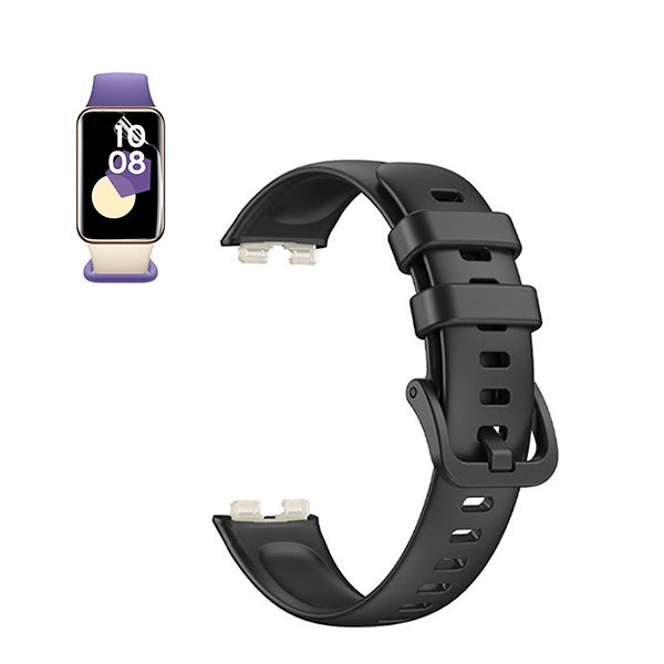 Kit Bracelete Silicone Com Fivela + Película de Hydrogel GIFT4ME Compativel Com Honor Band 9 - Preto