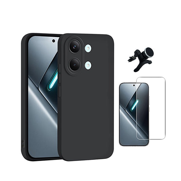 Kit Vidro Temperado Cleargorilasglass + Capa Proteção Silicone +  Suporte Reforçado de Carro GIFT4ME Para Xiaomi Poco X8 Pro Max - Preto