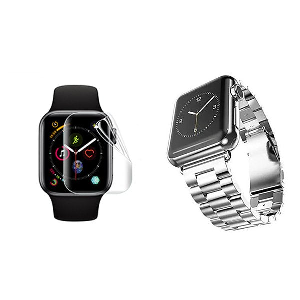 Kit Bracelete de Aço + Ferramenta + Pelicula de Hydrogel GIFT4ME Para Apple Watch Ultra 4 - Cinza / Transparente