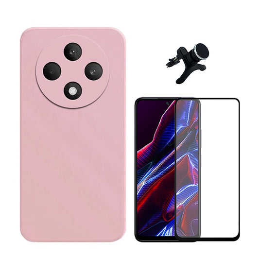 Kit Película de Vidro Temperado Gorilasglass + Capa Proteção Traseira Silicone + Suporte Reforçado de Carro GIFT4ME Compativel Com Oppo Reno12 F 4G - Rosa