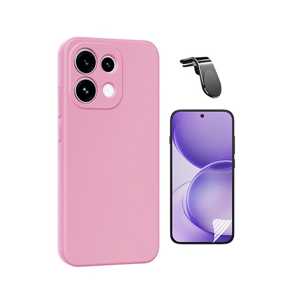 Kit Película Protectora de Hydrogel Frente + Capa Proteção Silicone + Suporte Magnético L GIFT4ME Para Oppo Reno16 Pro - Rosa