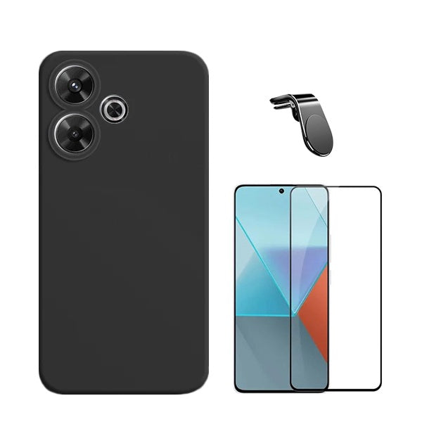 Kit Película de Vidro Temperado Gorilasglass + Capa Proteção Traseira Silicone + Suporte Magnético L GIFT4ME Compativel Com Xiaomi Redmi 13 - Preto