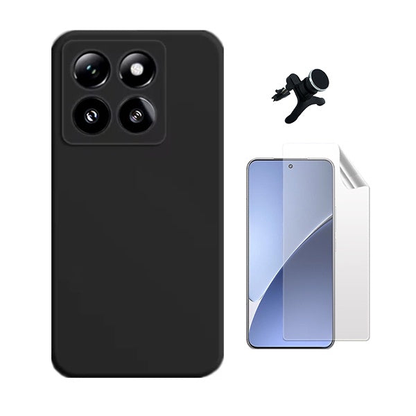 Kit Película Protectora de Hydrogel Frente + Capa Proteção Silicone + Suporte Reforçado de Carro Gift4Me Para Xiaomi 15 - Preto