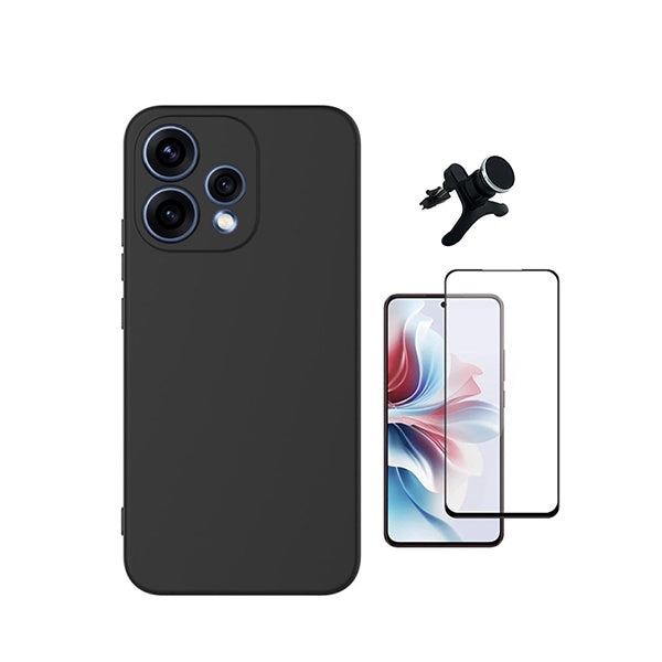Kit Película de Vidro Temperado Gorilasglass + Capa Proteção Silicone + Suporte Reforçado de Carro GIFT4ME Para Oppo Reno15 - Preto
