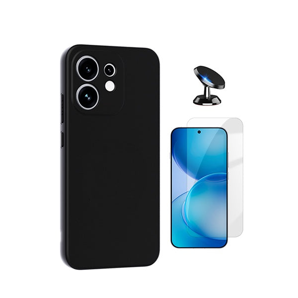 Kit Vidro Temperado Cleargorilasglass + Capa Proteção Silicone + Suporte de Carro GIFT4ME Para Oppo Reno16 - Preto