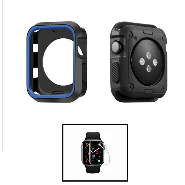 Kit Capa de Proteção Reforçada  + Película de Hydrogel para Apple Watch SE 3 - 40mm - Preto / Azul