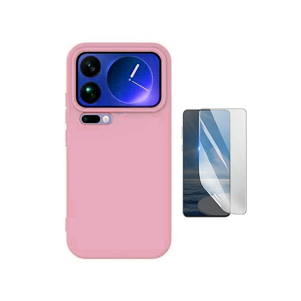Kit Película Protectora de Hydrogel Frente + Capa Proteção Silicone GIFT4ME Para Xiaomi 17 Pro Max 5G - Rosa