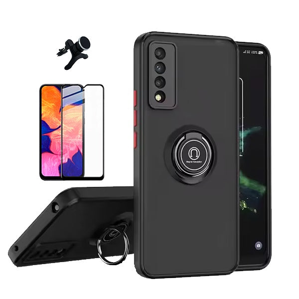 Kit Capa Anti-Impacto Clear com Anel + Vidro Temperado Gorilaglass + Suporte Magnético GIFT4ME Para Samsung Galaxy A50 - Transparente/Preto