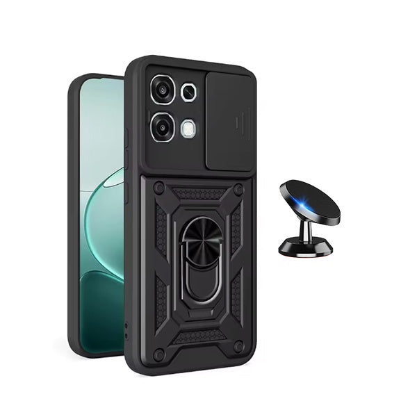 Kit Suporte Magnético + Capa de Proteção Militar Magnética Janela Deslizante GIFT4ME Para Oppo A6 Pro 4G - Preto