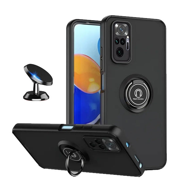 Kit Capa Anti-Impacto Clear com Anel + Suporte de carro GIFT4ME Para Xiaomi Redmi Note 10 Pro - Transparente/Preto