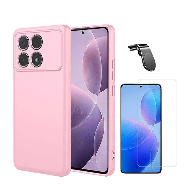 Kit Vidro Temperado Cleargorilasglass + Capa Proteção Traseira Silicone + Suporte Magnético L GIFT4ME Compativel Com Xiaomi Poco F6 Pro - Rosa