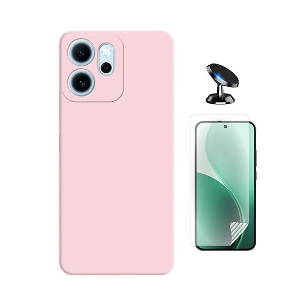 Kit Película Protectora de Hydrogel Frente + Capa Proteção Silicone + Suporte Magnético GIFT4ME Para Oppo Reno14 F - Rosa