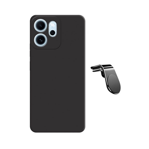 Kit Suporte de Carro Magnético L + Capa Proteção Silicone GIFT4ME Para Oppo Reno14 FS 5G - Preto