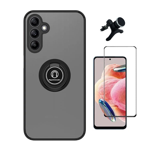 Kit Capa Anti-Impacto Clear com Anel + Vidro Temperado Gorilaglass + Suporte Magnético GIFT4ME Para Samsung Galaxy A55 5G - Transparente/Preto