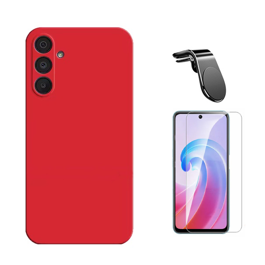 Kit Vidro Temperado Cleargorilasglass + Capa Proteção Silicone + Suporte Magnético L GIFT4ME Para Samsung Galaxy A36 - Vermelha