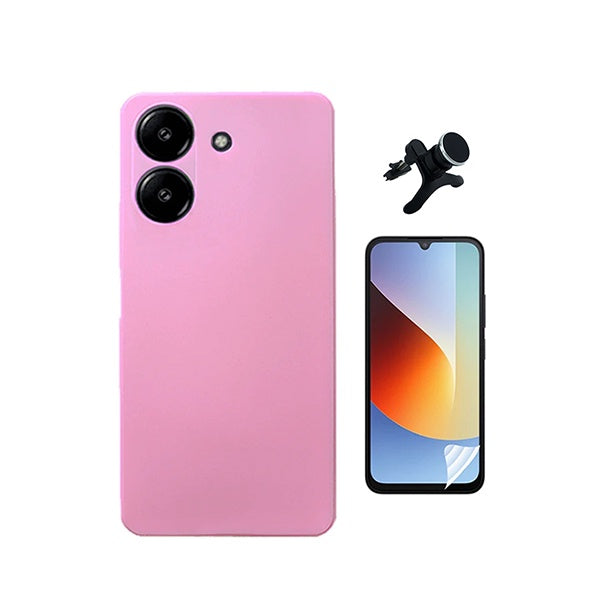 Kit Película Protectora de Hydrogel Frente + Capa Proteção Silicone + Suporte Reforçado de Carro GIFT4ME Para Xiaomi Redmi A7 - Rosa