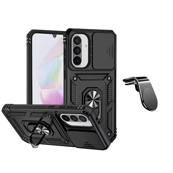 Kit Suporte de Carro Magnético L + Capa de Proteção Militar Magnética Janela Deslizante GIFT4ME Para Samsung Galaxy A17 4G - Preto