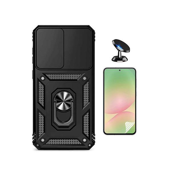 Kit Película Protectora de Hydrogel Frente + Capa de Proteção Militar Magnética Janela + Suporte Magnético GIFT4ME Para Samsung Galaxy A37 5G - Preto