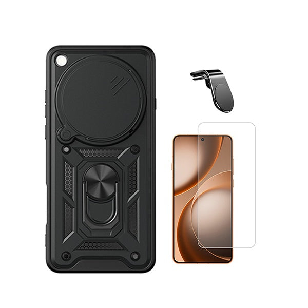 Kit Vidro Temperado Cleargorilasglass + Capa de Proteção Militar Magnética Janela + Suporte de Carro Magnético L GIFT4ME Para Oppo Find X9 Ultra - Preto