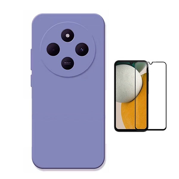 Kit Película de Vidro Temperado Gorilasglass + Capa Proteção Silicone Gift4Me Para Xiaomi Redmi 14C 5G - Roxo