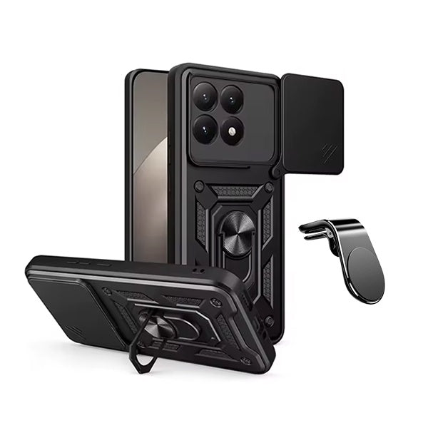 Kit Suporte de Carro Magnético L + Capa de Proteção Militar Magnética Janela Deslizante GIFT4ME Para Xiaomi 15T 5G - Preto