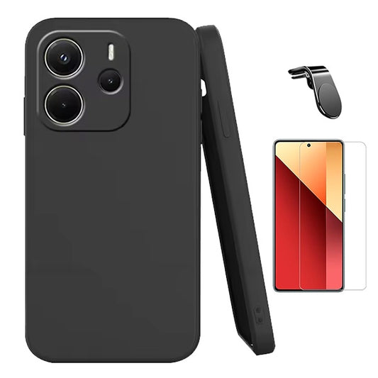 Kit Vidro Temperado Cleargorilasglass + Capa Proteção Silicone + Suporte Magnético L GIFT4ME Para Xiaomi Redmi Note 14 5G - Preto