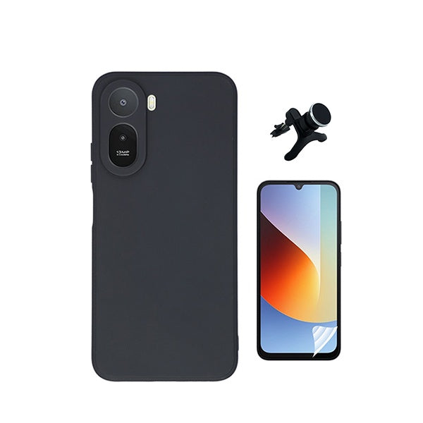 Kit Película Protectora de Hydrogel Frente + Capa Proteção Silicone + Suporte Reforçado de Carro GIFT4ME Para Xiaomi Redmi A7 Pro - Preto