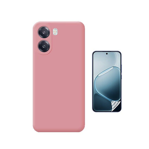 Kit Película Protectora de Hydrogel Frente + Capa Proteção Silicone GIFT4ME Para Oppo A6x - Rosa
