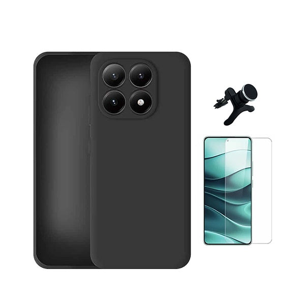 Kit Vidro Temperado Cleargorilasglass + Capa Proteção Silicone +  Suporte Reforçado de Carro GIFT4ME Para Xiaomi 17 5G - Preto