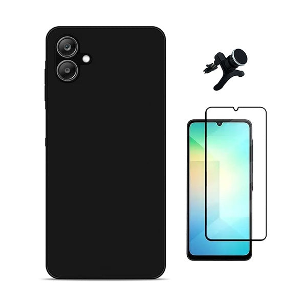Kit Película de Vidro Temperado Gorilasglass + Capa Proteção Silicone + Suporte Reforçado de Carro GIFT4ME Para Samsung Galaxy A07 - Preto