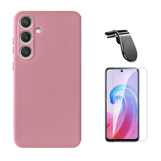 Kit Vidro Temperado Cleargorilasglass + Capa Proteção Silicone + Suporte Magnético L GIFT4ME Para Samsung Galaxy A36 - Rosa