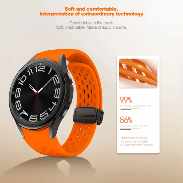 Bracelete Silicone Respirável Magnética GIFT4ME Para Coros Apex 2 - Laranja