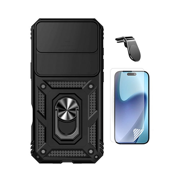 Kit Película Protectora de Hydrogel Frente + Capa de Proteção Militar Magnética Janela + Suporte de Carro Magnético L GIFT4ME Para Apple iPhone 17 Air - Preto