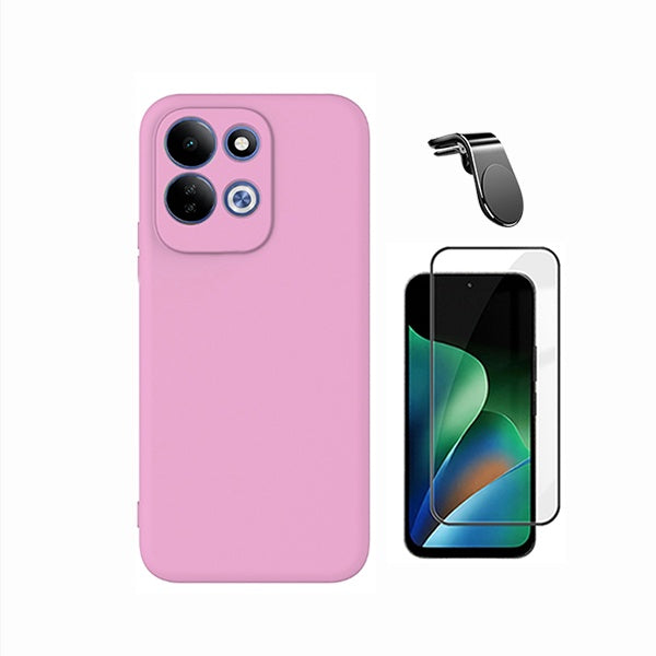 Kit Película de Vidro Temperado Gorilasglass + Capa Proteção Silicone + Suporte Magnético L GIFT4ME Para Xiaomi Redmi 17 4G - Rosa