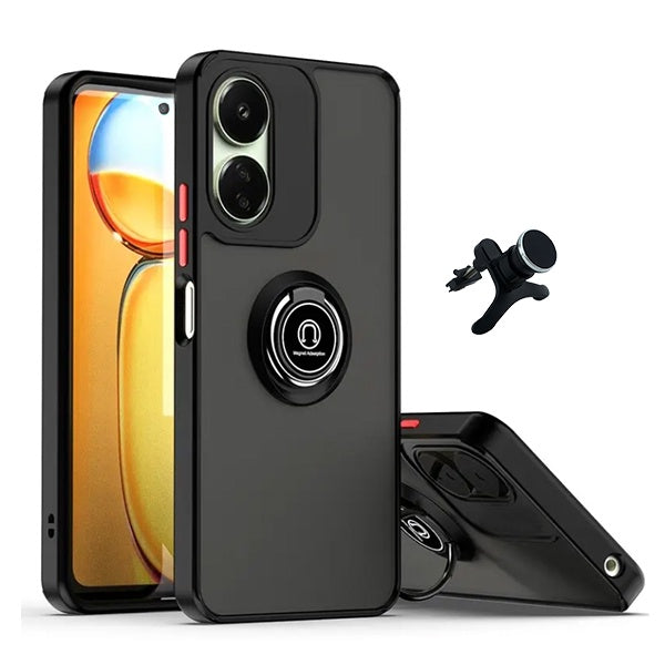 Kit Capa Anti-Impacto Clear com Anel + Suporte Magnético com Pernas GIFT4ME Para Oppo F23 5G - Transparente/Preto