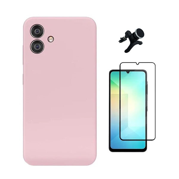 Kit Película de Vidro Temperado Gorilasglass + Capa Proteção Silicone + Suporte Reforçado de Carro GIFT4ME Para Samsung Galaxy A07 - Rosa