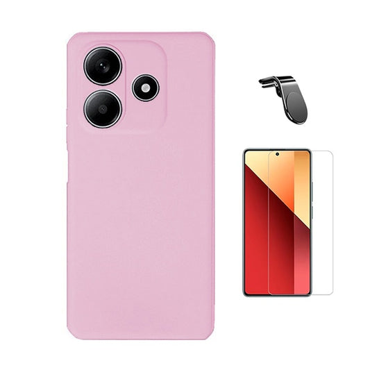 Kit Vidro Temperado Cleargorilasglass + Capa Proteção Silicone + Suporte Magnético L Gift4Me Para Xiaomi Redmi Note 14 - Rosa