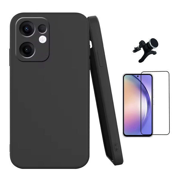 Kit Película de Vidro Temperado Gorilasglass + Capa Proteção Silicone + Suporte Reforçado de Carro GIFT4ME Para Oppo Reno13 F 4G - Preto