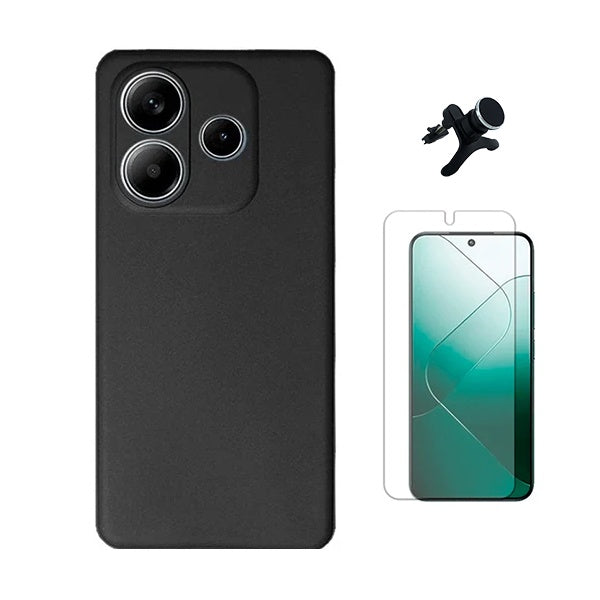 Kit Película Protectora de Hydrogel Frente + Capa Proteção Silicone + Suporte Reforçado de Carro Gift4Me Para Xiaomi Redmi Note 14 4G - Preto