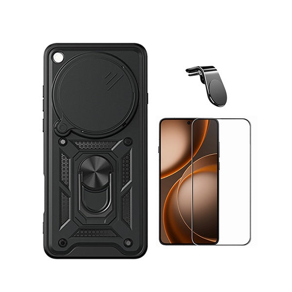 Kit Película de Vidro Temperado Gorilasglass + Capa de Proteção Militar Magnética Janela + Suporte de Carro Magnético L GIFT4ME Para Oppo Find X9 Ultra - Preto