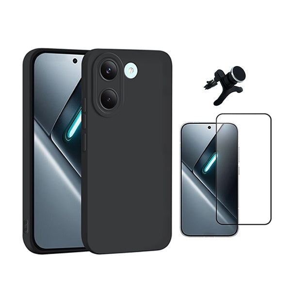 Kit Película de Vidro Temperado Gorilasglass + Capa Proteção Silicone + Suporte Reforçado de Carro GIFT4ME Para Xiaomi Poco X8 Pro - Preto