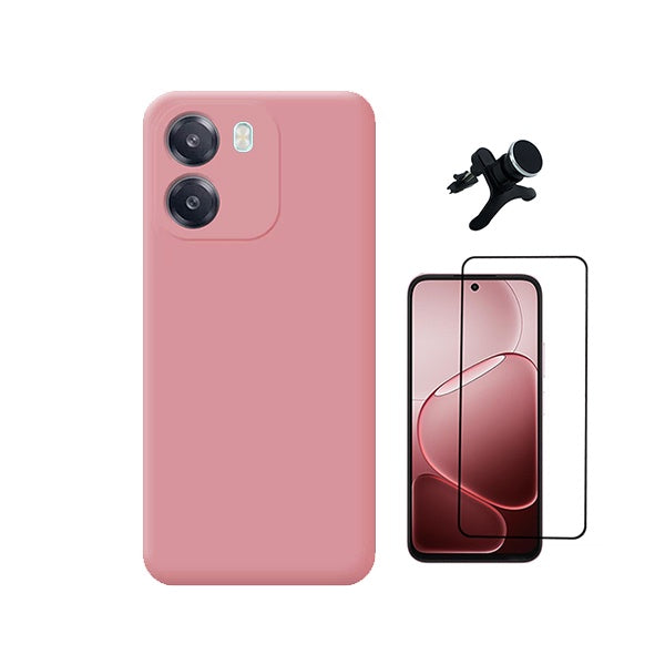 Kit Película de Vidro Temperado Gorilasglass + Capa Proteção Silicone + Suporte Reforçado de Carro GIFT4ME Para Oppo A6 5G - Rosa