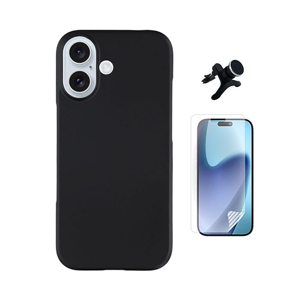 Kit Película Protectora de Hydrogel Frente + Capa Proteção Silicone + Suporte Reforçado de Carro GIFT4ME Para Apple iPhone 17 - Preto
