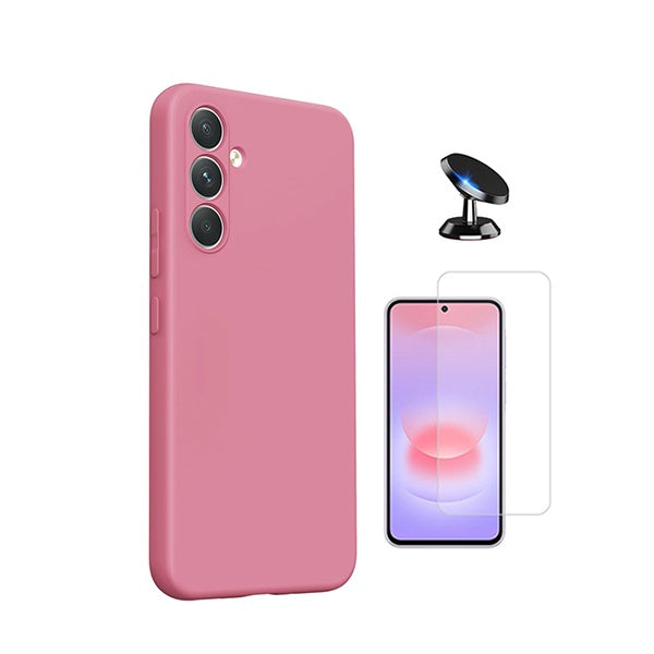 Kit Vidro Temperado Cleargorilasglass + Capa Proteção Silicone + Suporte de Carro GIFT4ME Para Samsung Galaxy A27 - Rosa