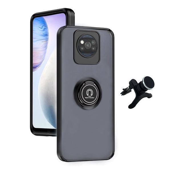 Kit Capa Anti-Impacto Clear com Anel + Suporte Magnético com Pernas GIFT4ME Para Xiaomi Poco X3 Pro - Transparente/Preto