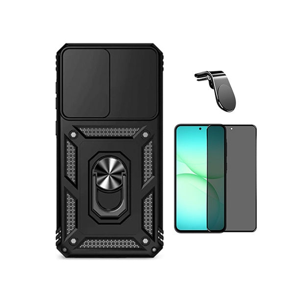 Kit Película de Vidro Temperado Privacidade + Capa de Proteção Militar Magnética Janela + Suporte de Carro Magnético L GIFT4ME Para Samsung Galaxy A37 5G - Preto