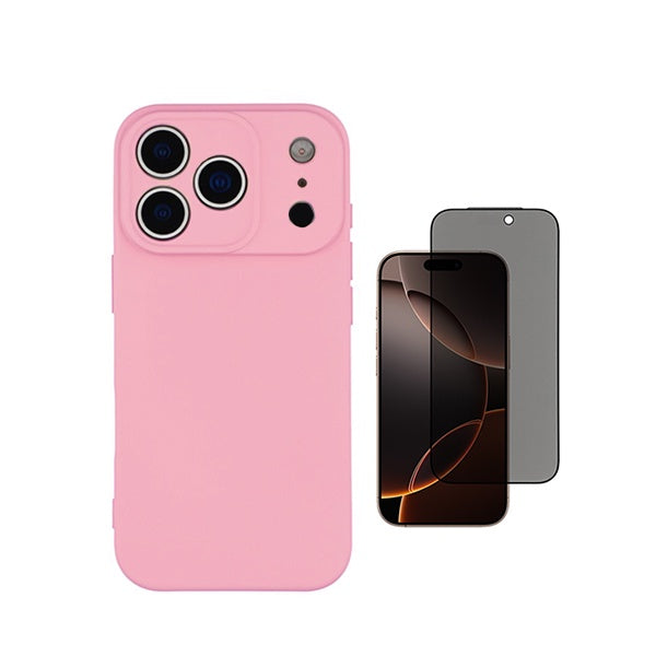 Kit Película de Vidro Temperado Privacidade + Capa Proteção Silicone GIFT4ME Para Apple iPhone 18 Pro - Rosa