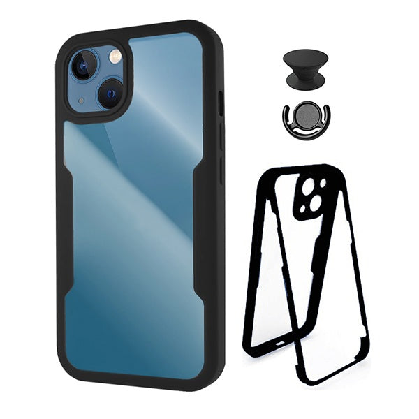 Kit Capa 360° Proteção Frente e Verso + 1 Handholder + 1 Suporte Handholder Preto Gift4Me Para Apple iPhone 13 Mini - Preto