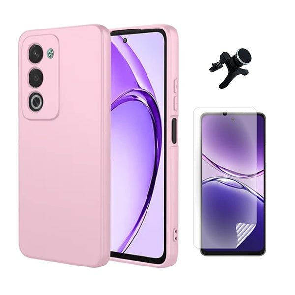 Kit Película Protectora de Hydrogel Frente + Capa Proteção Silicone + Suporte Reforçado de Carro GIFT4ME Para Oppo A5 4G - Rosa